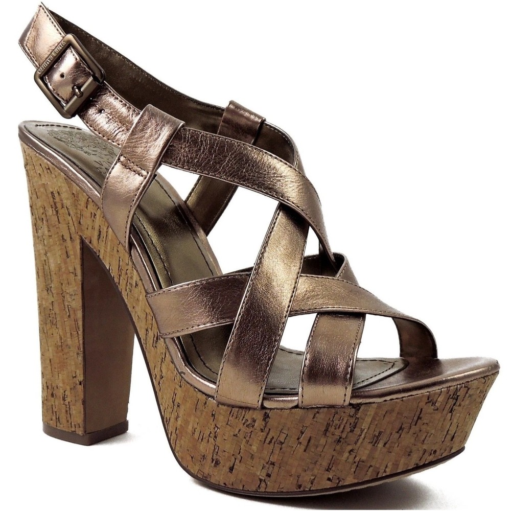 Vince Camuto Women's Duval Platform Strappy Cork Sandals Bronze 8.5 Metallic Y2K